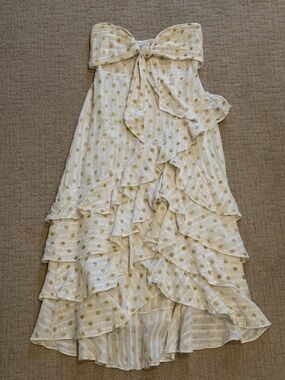 Sandro Cream High-Low Ruffled Maxi with Gold Star Motif